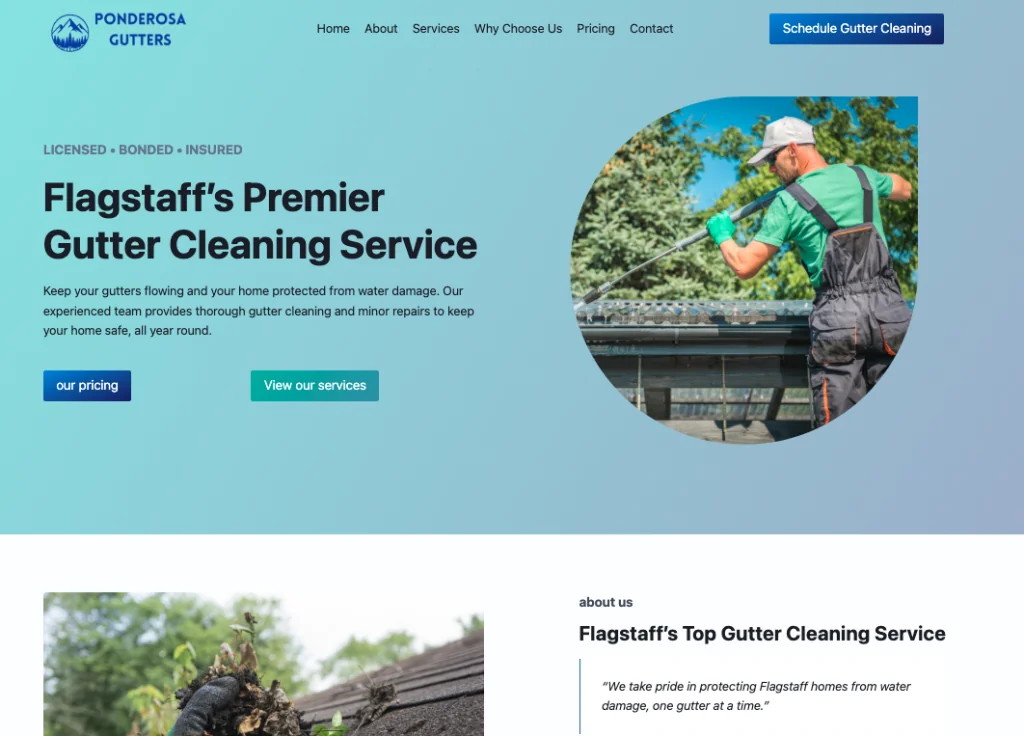 Ponderosa Gutters website design